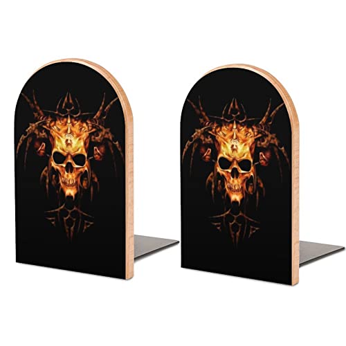 Flame Heavy Metal Skull Wood Sujetalibros Heavy Book Holders para estantes Extremos de Libros Decorativos