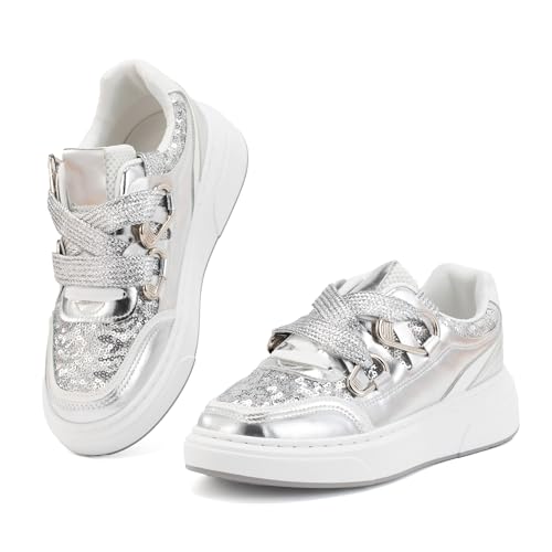 JOMIX Basket Femme avec Fermeture Lacé Confortable Chaussure de Marche Respirable Casual Sneakers pour Marche Extérieur, WBO250120, Argenté, 37 EU