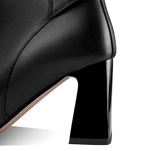 TinaCus Handmade Women's Genuine Leather Ankle Strap Side Zipper Square Toe High Block Heel Short Boots Shoes4