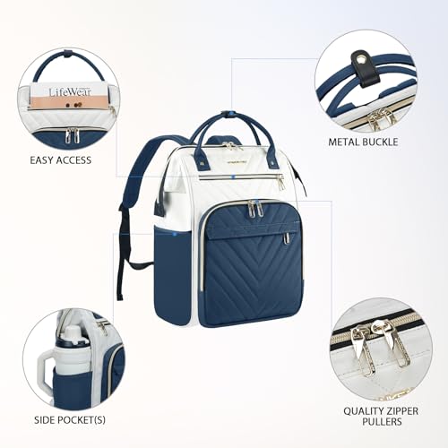 Image of VANKEAN 17 Inch Laptop Backpack for Women Fashion Computer Work Bag, Large Capacity Waterproof Backpack, College Daypack Business Travel, Beige-Haze blue