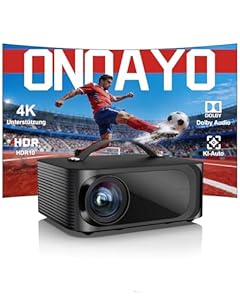 Beamer 4K【800+ Offizielle Apps/Dolby Audio】 1500 ANSI | KI-Autofokus & HDR10 | HDMI eARC & CEC | WiFi 6 Bluetooth 5.4 | ONOAYO Smart Beamer 4K Heimkino perfekt für die WM
