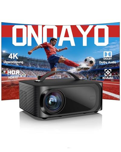 Beamer 4K【800+ Offizielle Apps/Dolby Audio】 1500 ANSI | KI-Autofokus & HDR10 | HDMI eARC & CEC | WiFi 6 Bluetooth 5.4 | ONOAYO Smart Beamer 4K Heimkino perfekt für die WM