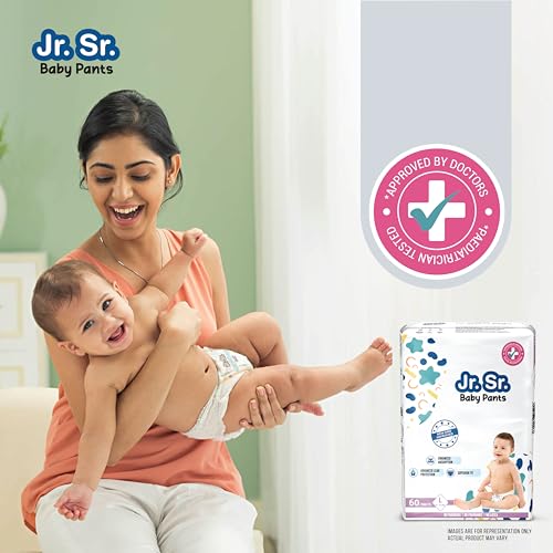 Image of Jr. Sr. Baby Diaper Pants | Large (L) Size (9-14 kg), 120 Count | Pack of 2 | Upto 12 hr Absorption with Advanced Leak Protection | Safe For Babies Skin | Soft, Secure & Comfy