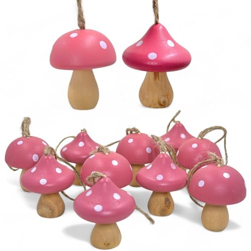 MIJOMA 10er Set Christbaumanhänger Holzpilz Fliegenpilz-Design 4x5cm ─...