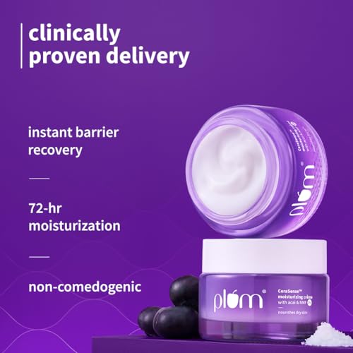 Image of Plum CeraSense Moisturizing Creme with Ceramides & Peptides | Instant barrier repair|72-hr moisturization | Dermat-Tested | Moisturizer for dry & normal skin types| Women & Men | 25g