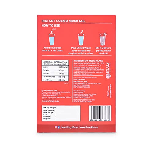 Image of Bevzilla Mocktail Mixer - Cosmopolitan (5 Pouches), Non Alcoholic| Makes 5 Drink| Refreshing| Low Calories| Instant Mocktail| Easy To Make| Party Mixer for Drinks