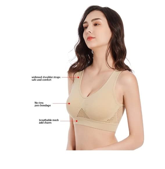 BROGBUS Polyamide Anti-Sweat Wire Free Non-Padded Sports Bras for Women Full Coverage Bra (X-Large Size, Cream Colour) 2