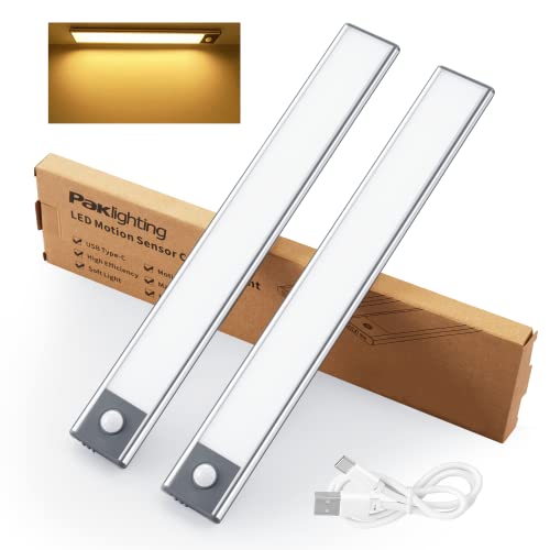 54 LED Motion Sensor Under Cabinet Lights,12in Closet Lights Wireless 2200mAh Battery USB Rechargeable Magnetic Under Counter Lights for Kitchen,Bedroom,Cupboard,Stairs,Night Light -Warm Light,2 Pack