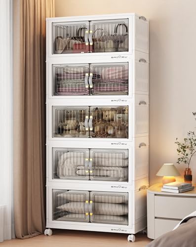 Image of BROVIEW 300Qt Stackable Storage Bins with Lid for Home Dorm, 5Pack White