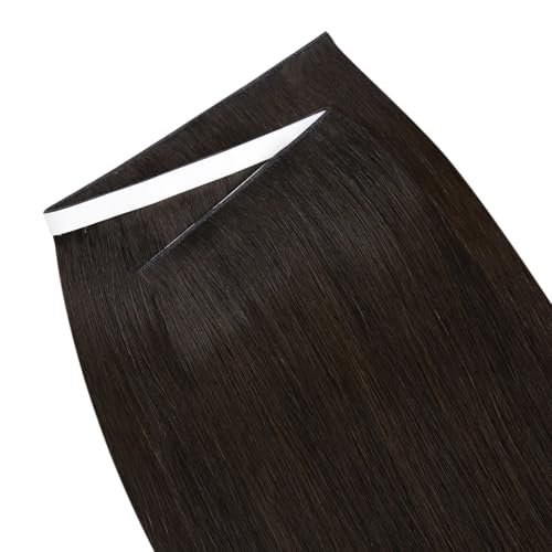 Image of LaaVoo Long Weft Tape in Hair Extensions Human Hair Genius Tape Extesnions Brown Human Hair Tape on Weft Extensions for Women 24inch 50G