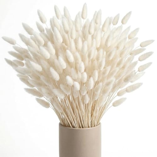 JOHOUSE 120PCS Dried Pampas Grass Decor 17 Inch White Bunny Tails