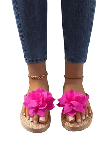 OYOANGLE Women's Applique Decor Open Toe Flip Flop Sandals Casual Outdoor Flat Slippers3