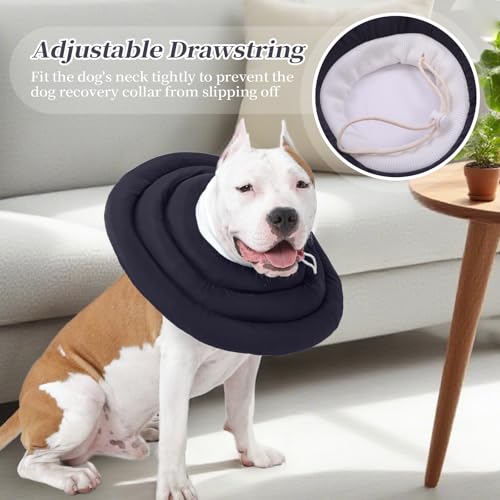 Image of IDOMIK Dog Recovery Collar, Waterproof Soft Dog Cone After Surgery, Comfy Protective Elizabethan Collar Alternative for Dogs Cats, Adjustable Pet Neck Donut Cone Anti-Licking Biting Wounds,Grey,3XL