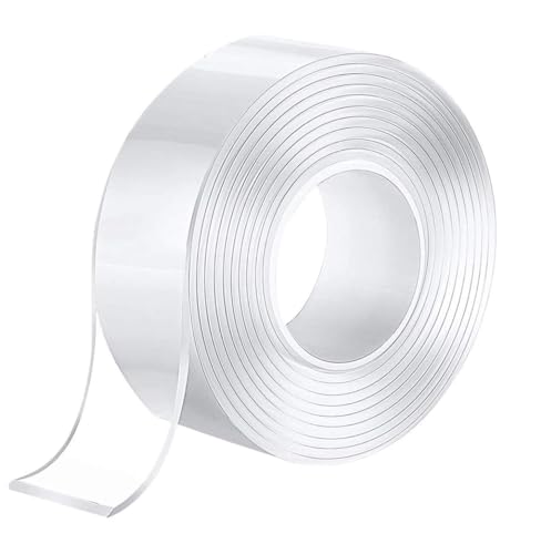Vintree 6 Metros Cinta Adhesiva Doble Cara Extrafuerte 1 Rollos Transparente Cinta Removible y Reutilizable Nano Tape de Montaje para Fotos Pósters Cocina Fiesta