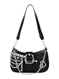 Verdusa Women's Y2k Purse Star Embroidery Shoulder Bag Mini Chain Hobo Handbag Black One Size