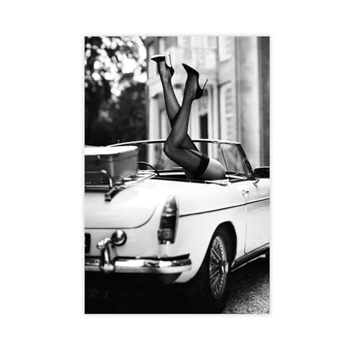 AYTREDF Sexy Legs in MG MGB Vintage Car, Scarlet Art, Fashion S, Man Cave Art Black And White Room Living Canvas Poster Bedroom Decor Landscape Office Room Decor Gift 08x12inch(20x30cm)