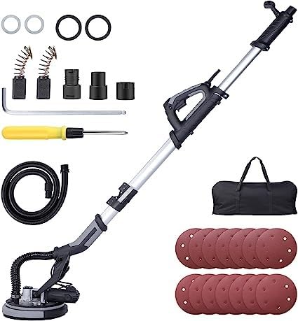 Garvee 750W Electric Drywall Sander - 900-1800 RPM with LED Light, 14 Pcs Sanding Discs, 5.7ft Extendable Handle, 360°Rotating Chassis