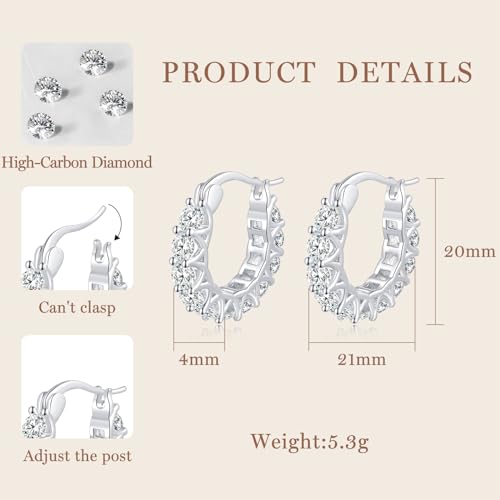 Sterling Silver High-Carbon Diamond Hoop Earrings, Hypoallergenic Diamond Huggie Earrings for Women2