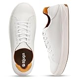RIUGA Men's Fashion Leather Sneakers - Casual Dress Shoes with Arch Support &Collapsible Heel，All Weather Rubber Soles, Comfortable Walking Shoes for Men Bright White
