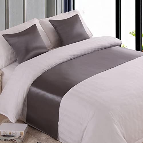 Bed Runners Scarf for Foot of Bed Hotel Bedroom Bedding Decor Quilted Bed Cover Solid Color Satin Bed Throw Towel for Queen Double Single King Size Bed,Grey 50 * 260cm
