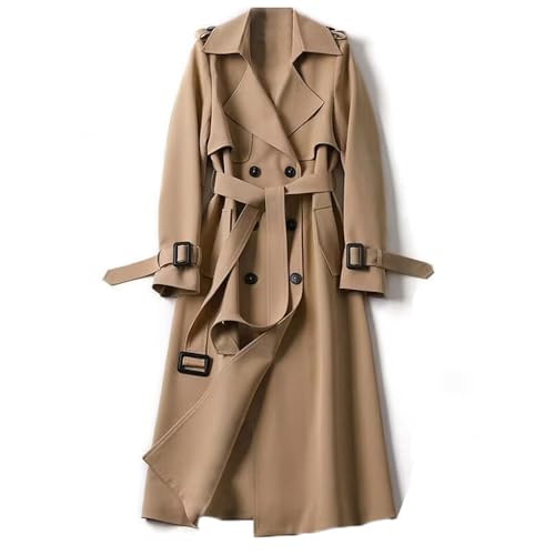 Soulolo Damen Trenchcoat Zweireiher Mantel Lang Umlegekragen Trenchcoat Einfarbig Damenmantel Windjacke Übergangsmantel mit Taschen mit Knöpfen Herbst Winter Jacke Outwear