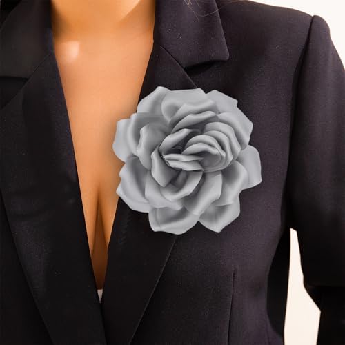 Image of Flower Brooch Pins for Women 5.5in Lapel Pins Large Rose Floral Brooches Dainty Satin Fabric Brooches Rose Flower Hair Clips Wedding Party Dance Clothes Accessories Jewelry