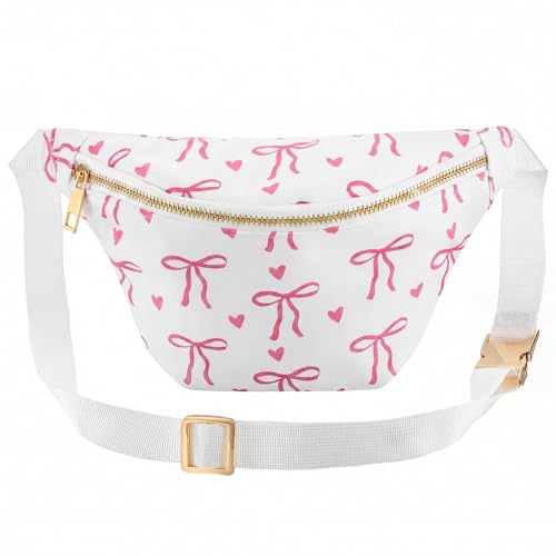Shyyween Pink Bow Fanny Pack for Women, Nylon Waist Bag Adjustable Strap