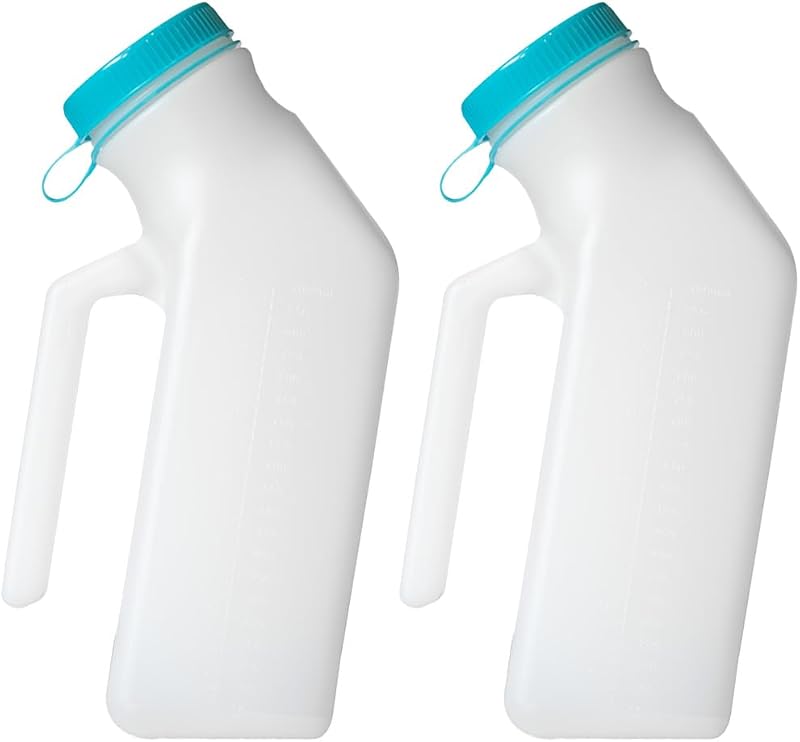 MedVance Urinarios premium de 1000 ml para hombres a prueba de derrames, tapa que brilla en la oscuridad, paquete de 2 | Resistente - Extra grueso - Botellas de orina para hombres - Contenedor de cabecera para personas mayores - portátil, compacto y discreto