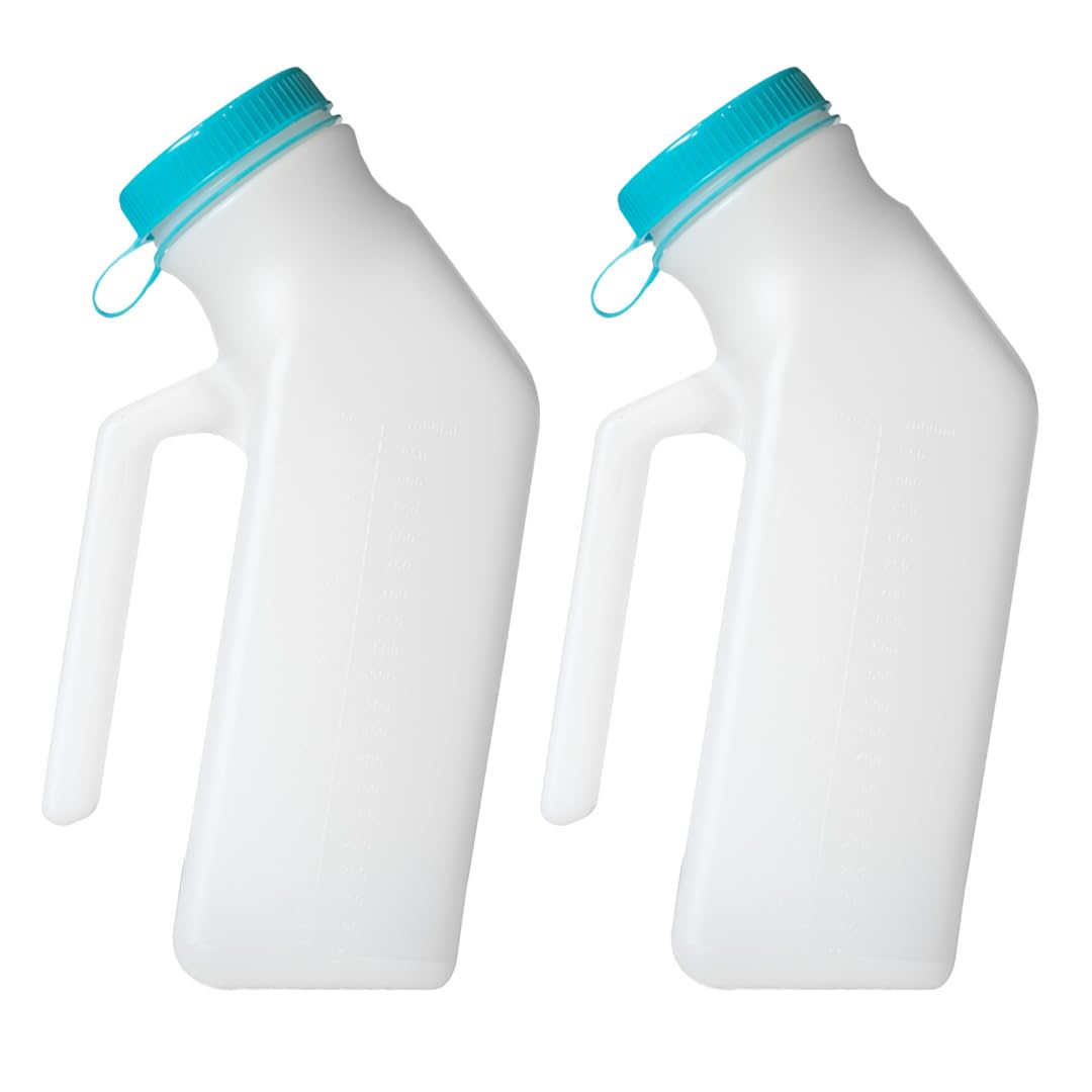 MedVance- Urinals for Men 1000ml with Glow in The Dark Spill Proof Pop Cap Lid, Plastic Pee Bottles for Men, Male Urinals, Pee Container Men, Portable