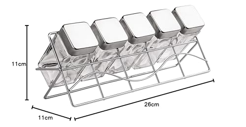 Porta Condimentos de Vidro quadrado Transparente com Suporte 6 Peças, VDR0429, Euro Home