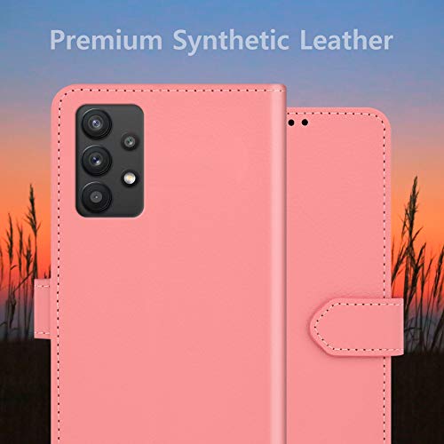 Qoosan Galaxy A32 5G Wallet Case, Slim Pu Leather Flip Phone Case With Folding Stand Card Holder, Pink #TOP2