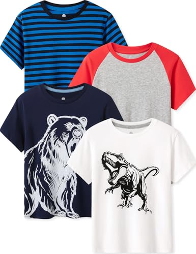 Image of LAPASA Boys & Girls Cotton Graphic T-Shirts 4 Pack Tees for 3T-13Y Kids K01