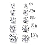 RANKEEF Sterling Silver Stud Earrings for Women Hypoallergenic Cartilage Earrings Ball Cubic Zirconia Stud Earrings 3/4/5/6/7MM