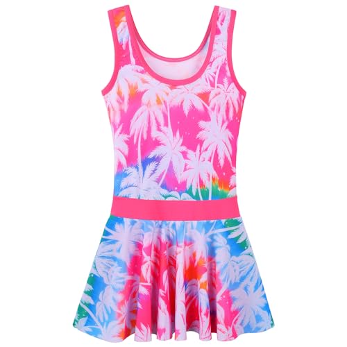 Image of Girls Swimsuit One Piece UPF 50+ Floral Skirted Bathing Suit Modest Beach Swim Dress 3-11 Years