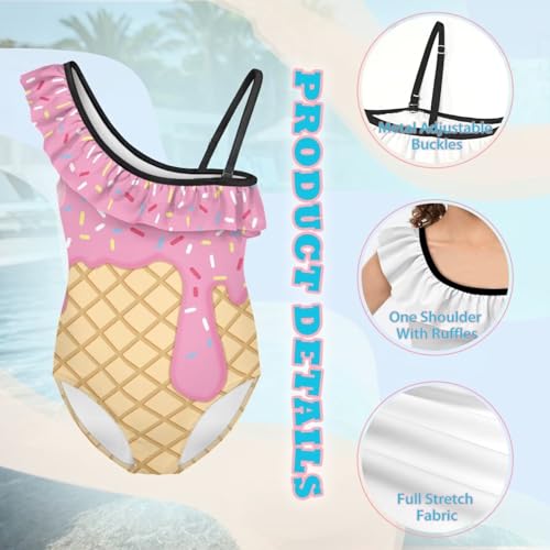 Image of Girls One Piece Bathing Suit,Slim-Fit Ruffle Strap Swimsuit with Adjustable Strap Quick Dry Summer Beach Swim Suit