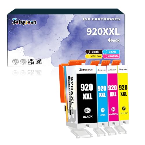 Image of 920XL Ink Cartridges (4 Pack) Replacement for HP 920 XL Ink Cartridge, Compatible with Officejet 6000 6500 6500A 7000 7500 7500A printer（B/C/M/Y