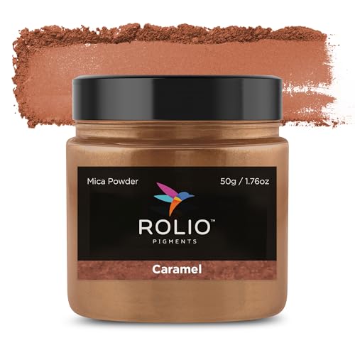 Rolio Premium Mica Powder - Caramel (50G / 1.76oz) - 1 Jar of Brown Pigment Powder for Epoxy Resin, Dye, Soap Making, Nail Polish, Paint, Candle Making, Bath...