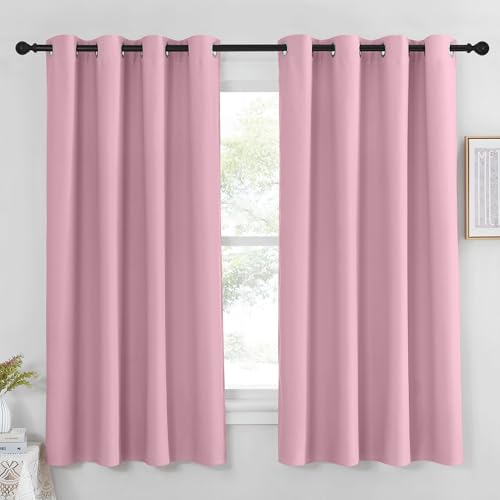 NICETOWN Rouge Pink Blackout Curtain Panel 63 inch Long for Window - Thermal Insulated Solid Grommet Blackout Drape for Baby Bedroom Living Room Nursery (Single Panel, 52W x 63L)