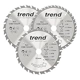 Trend Wood Cordless Circular Saw Blades, 165mm Diameter, 20mm Bore, 24/40 Teeth, 1.5mm Kerf, +15° Hook, TCT, Medium/Fine Finish, 3 Pack, CSB/165/3PK/C