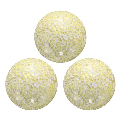 QUARKZMAN 3 Pcs 3 Boules Décoratives Boules en Verre Mosaïque Orbes Sphères Décoratives pour Table Boules de Centre de Table pour Décoration de Bols Vases Tables Fête de Mariage, Beige