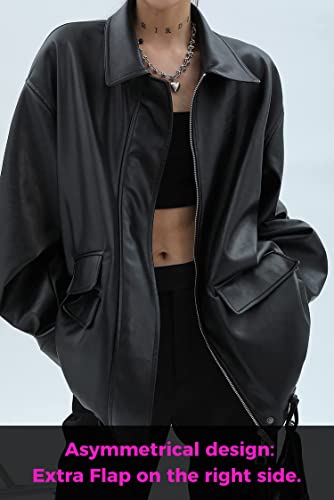 Sumleno Women Faux Leather Blazer Vintage Lapel Boyfriend Pu Jacket Long Sleeve Button Down Coat Streetwear (A,Xl) #TOP1