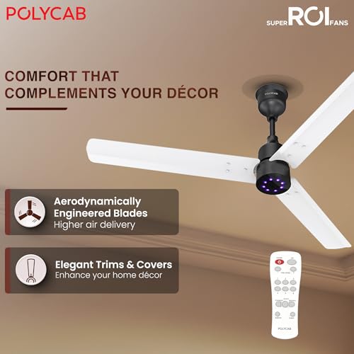 Image of Polycab Wizzy Plus LED 1200mm BLDC Ceiling Fan with remote | BEE 5 Star Rated, Higher Air Delivery|LED Indicator,Reverse,Boost,Sleep and Breeze Mode |3 Years Warranty (White Black)