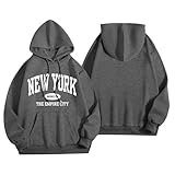Sudadera con capucha para mujer de gran tamaño con estampado de Nueva York, sudadera informal de estilo universitario | Sudadera ancha con detalle Brooklyn, Style_p03 Gris, XXL