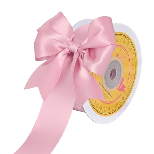 Image of Double Face Pearl Pink Satin Ribbon 1-1 /2 inch X 25 Yards Polyester Pearl Pink Ribbon for Gift Wrapping Very Suitable for Weddings Party Hair Bow Invitation Decorations and More