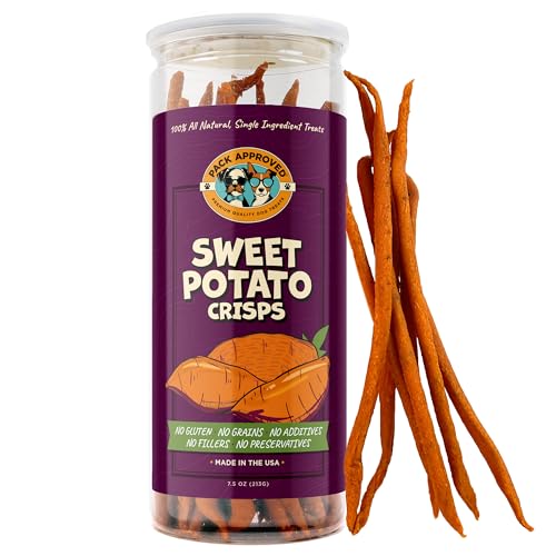 Pack Approved Sweet Potato Dog Treats Made in USA - Single Ingredient Dog Treat - Dehydrated Sweet Potato Fries, Perfect for Dogs of All Breeds and Sizes - 7.5 oz