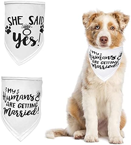 HACRAHO Dog Wedding Bandana, 2 PCS My Humans Are Getting Married Bandana She Said Yes Dog Bandana Triangle Bibs Scarf for Wedding Photo Prop for Small Medium Large Dogs, White