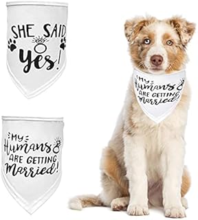 HACRAHO Dog Wedding Bandana, 2 PCS My Humans Are Getting Married Bandana She Said Yes Dog Bandana Triangle Bibs Scarf for Wedding Photo Prop for Small Medium Large Dogs, White