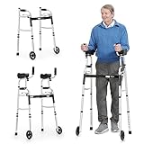 OasisSpace Folding Walker - Standard Walker with 5’’ Wheels and Removable Padded Armrests...