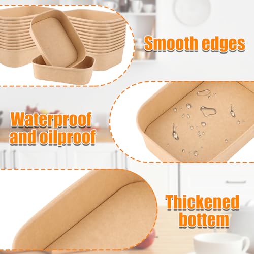 LDHHYH 50 Stück Kraftpapier Schale, 500ML Take Away Kraftpapier Box, 171x120x43MM Essen Verpackung Einweg mit Deckel, Braun Take aAway Boxen, Mehrweg Schüsseln für Essen zum Mitnehmen, Arbeitsessen