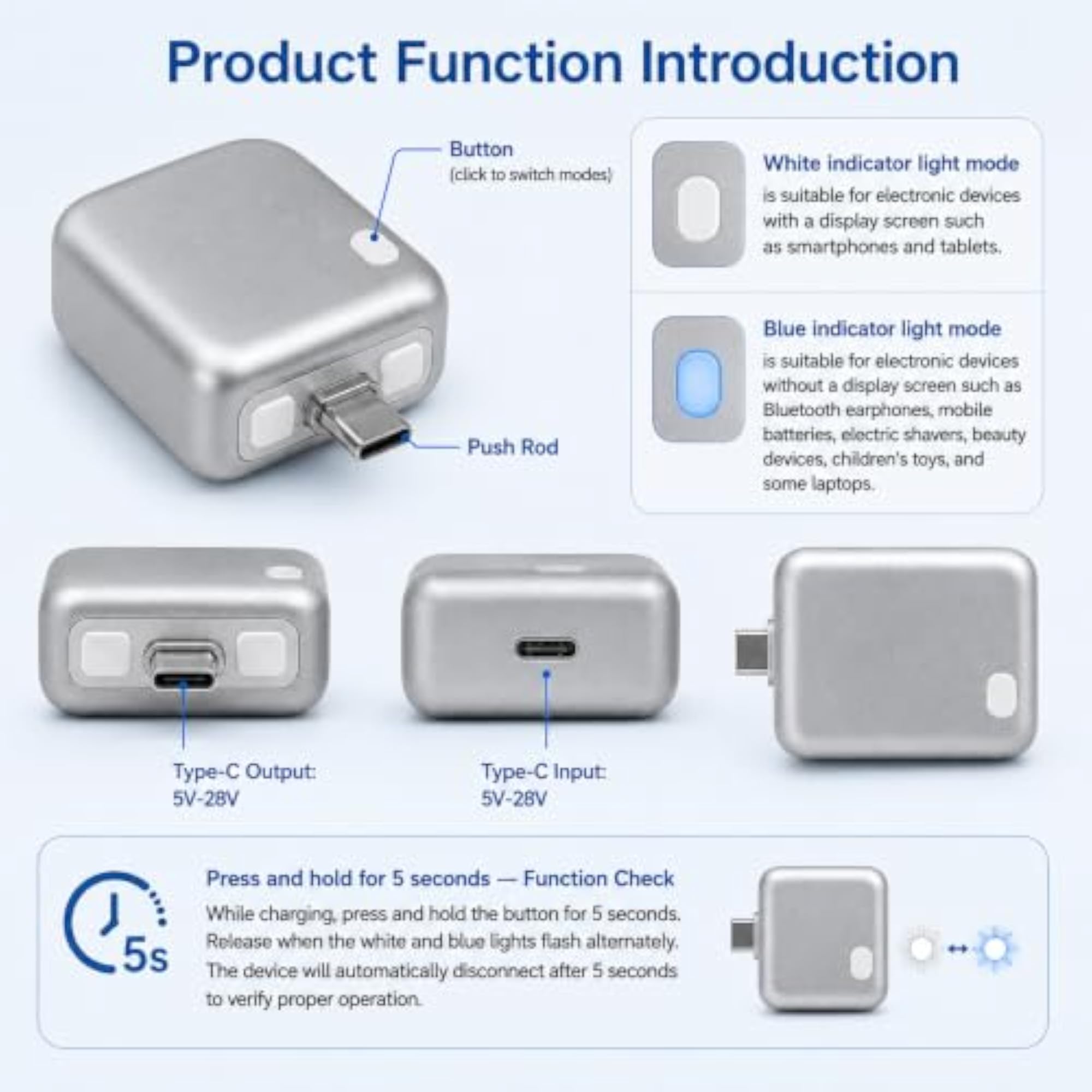 Type-C Automatic Charging Cut-Off Adapter with LED Light